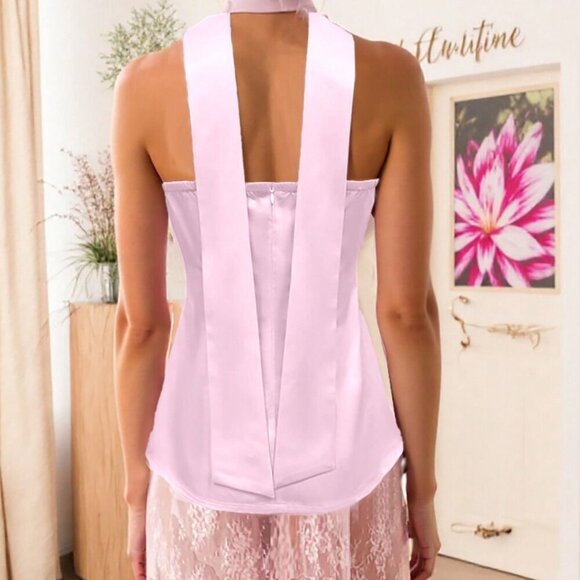 Multicolor Casual Women's Choker Neck Floral Print Romantic Tube Top - Picture 2 of 5